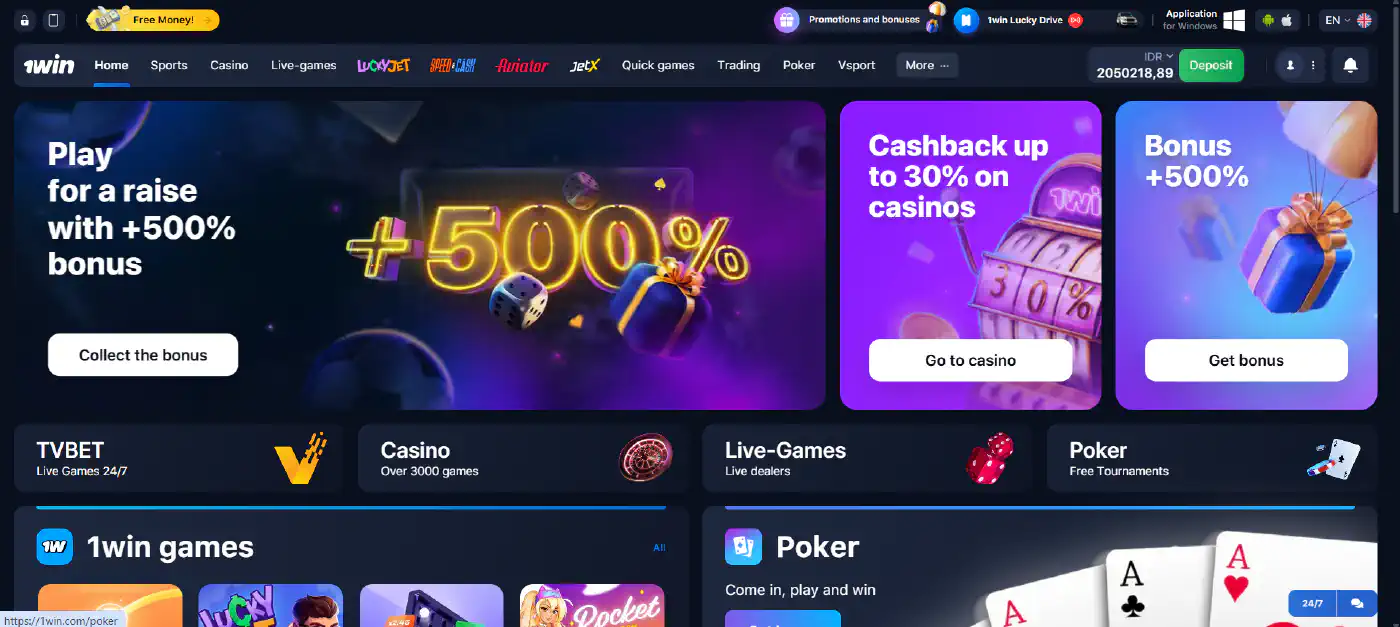 Situs web resmi kasino online 1win di Indonesia